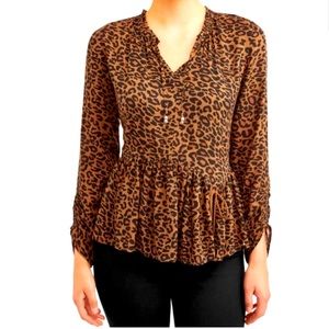 Leopard Peasant peplum top size Large